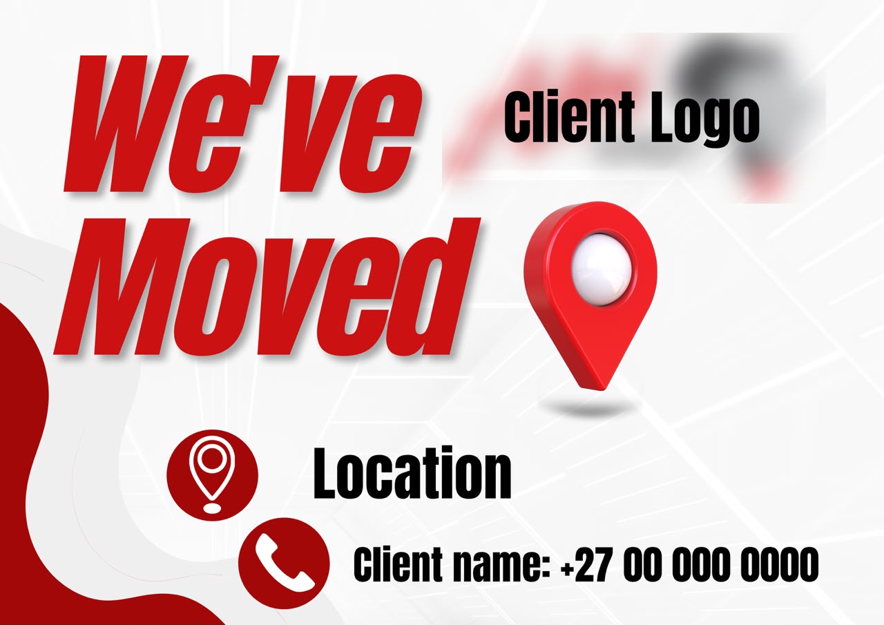 Branding — “We've Moved” landscape relocation announcement