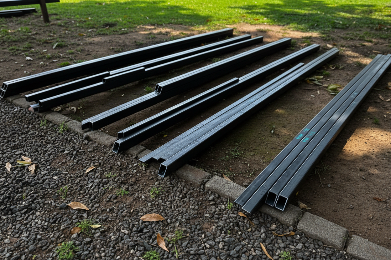 KDS Storage Box — Steel sections laid out for the frame