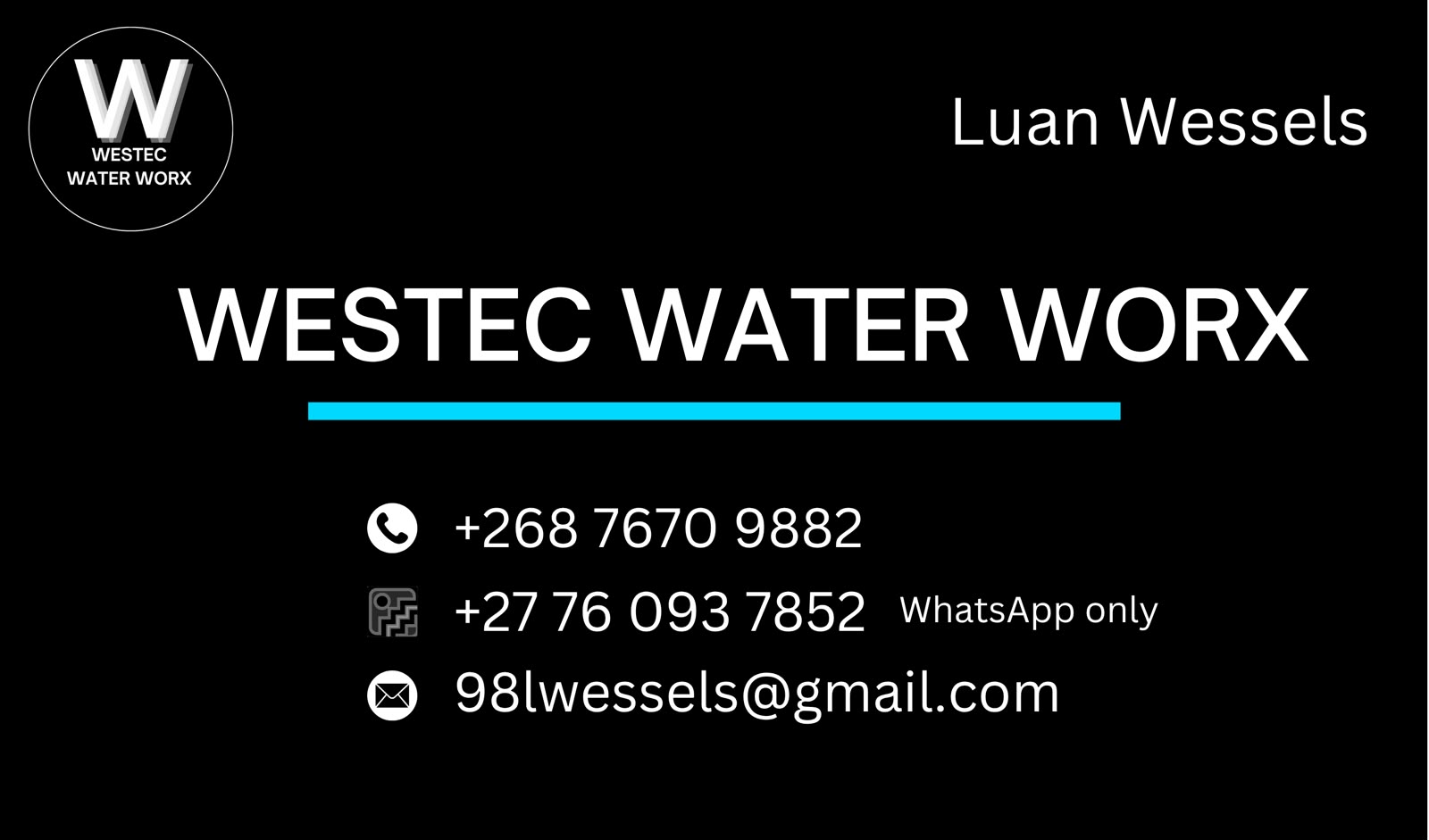 Business cards — Westec Water Worx — contact card